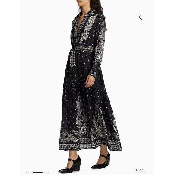 FARM Rio Paisley Print Bloom Maxi Dress Long Sleeves Black/Gray Size XS NWT - Picture 5 of 13